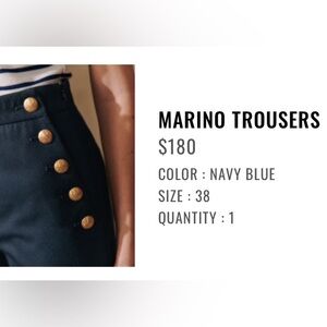 Sezane Marino Trousers Navy Blue - Size 38